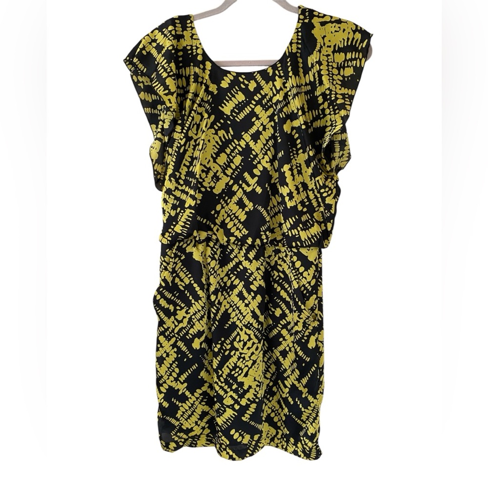 Georgiou Stylish Black and Yellow Patterned Dress Small